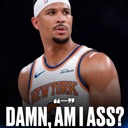A basketball player wearing a white jersey looks upward with a concerned and confused expression above the text Damn, am I a…