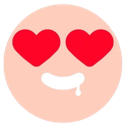 A round pink face with two red heart-shaped eyes and a white mouth with a small drop of drool.