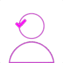 A purple outline of a person with a circular refresh arrow and a checkmark overlay.