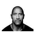 Dwayne Johnson looking directly at the camera with an intense, serious expression.