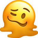A yellow smiley face with a winking eye and a lopsided grin that appears to be melting downwards.