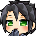 Anime boy with dark hair and green eyes clasping his hands together in a hopeful gesture.