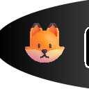 A stylized 3D fox head with an orange face and white muzzle looking forward with a skeptical, unimpressed expression.