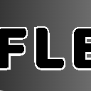 Letters FLE in bold black font with a white outline on a gray background.