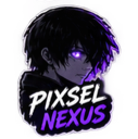 Anime boy with dark hair and glowing purple eyes with the text Pixsel Nexus below.