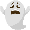 Ghost with a weary, open-mouthed expression and closed eyes.