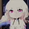 Anime girl with light hair holding a smartphone to her ear while making a smug, playful expression.