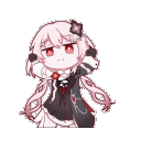 A chibi anime girl with pink hair spinning in a circle with a neutral expression.