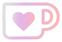 A stylized mug icon with a pink gradient, featuring a heart symbol and the letter D.