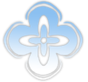 A stylized four-petaled flower icon with a soft blue and white gradient.