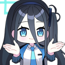 Anime girl with long dark hair shrugging with a neutral expression.