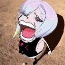 Anime girl with distorted features crying with a wide-open mouth.