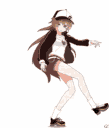 Anime girl wearing a cap and jacket performing a rhythmic dance sequence.