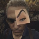A man wearing sunglasses has a cartoon eye sticker placed over one lens, looking skeptical.