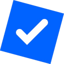 Checkmark symbol inside a tilted blue square.