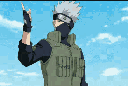 Ninja wearing a mask and tactical vest stands against a blue sky, raising a hand in a confident pose.