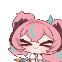 Anime girl with pink hair firing a glowing heart-shaped beam from her hands.