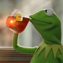 Kermit the Frog holding a red cup and sipping tea with a smug expression.