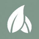 Two white stylized leaves centered on a sage green background.