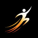 A white silhouette of a person leaping upward with an orange motion trail against a black background.