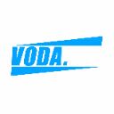 Text VODA written in bold blue slanted letters on a white background.