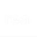 The word real written in white lowercase sans-serif letters against a black background.