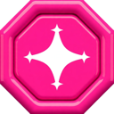 A white four-pointed star icon centered on a glossy pink octagon background.