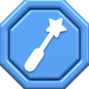 A white magic wand icon centered on a glossy blue octagonal button.
