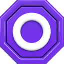 A purple octagon shape with a white circle in the center.