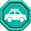 A white police car icon centered on a teal octagonal stop sign background.