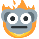 A gray animal character with a blank, wide-eyed expression surrounded by a ring of orange fire.
