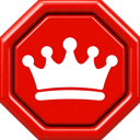 White crown centered inside a red octagonal border.