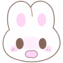 A white cartoon rabbit with large brown eyes and pink cheeks looking surprised with its mouth open.