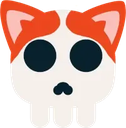 A stylized white skull with large orange cat ears on a plain background.