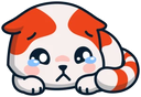 A small white and orange cat with large teary eyes looking sad.