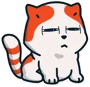 A white and orange cartoon cat looking suspicious with narrowed eyes.