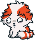 A cartoon cat with white and orange fur looking around with wide, twitchy eyes.