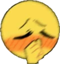 Yellow smiley face with a deep orange blush covering its mouth with one hand.