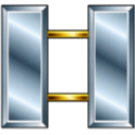 Two vertical silver bars connected by two horizontal gold lines against a black background.