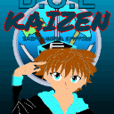 Anime boy with brown hair and a blue hoodie performing a sharp salute gesture.
