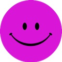A bright pink circle with a simple black smiley face expression.