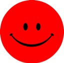 Red circle with a simple black smiley face expression.