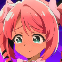 Anime girl with pink hair and a deep red blush on her cheeks looking flustered.