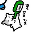 A white bear-like character drinking from a green bottle with the text Hem written on the label.