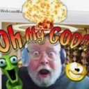 A man with a shocked expression and open mouth is surrounded by a mushroom cloud and text reading Oh My God.