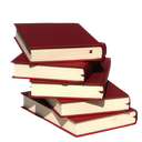 A stack of five red books with white pages resting on each other.