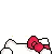 A white cat with a red bow peeking over a ledge in a pixel art style.