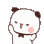 A white panda character with black ears and a bow tie giggling and blushing with pink cheeks.