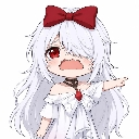 Chibi anime girl with white hair and a red bow looking shocked with wide eyes and an open mouth.