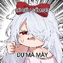 Anime girl with white hair and a red bow making a punching gesture with an angry expression.